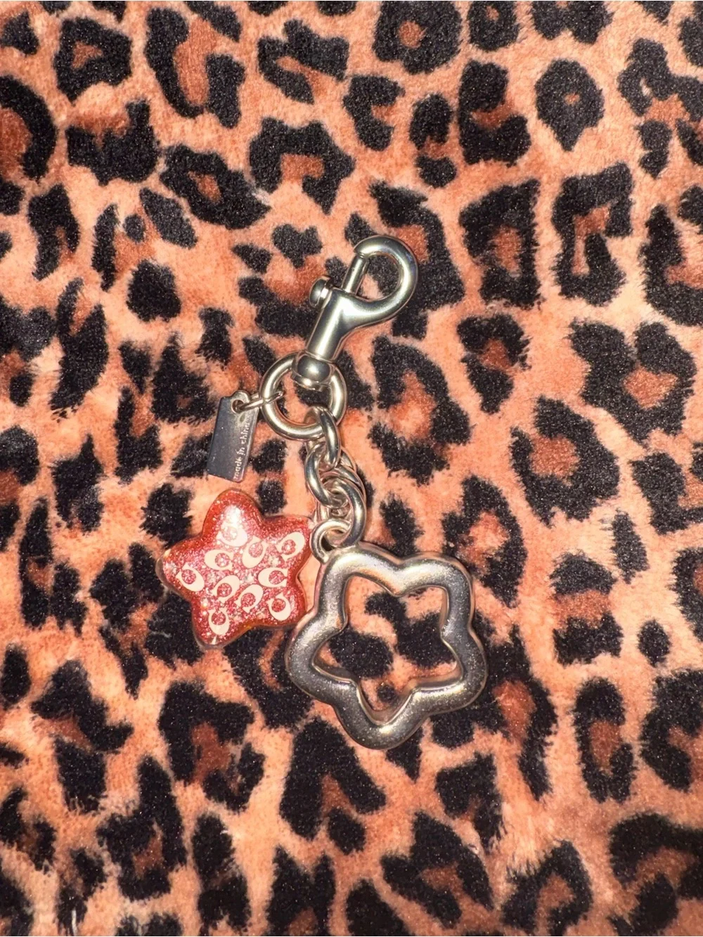 Coach Pink Star Charm Keychain - Signature Logo Accent